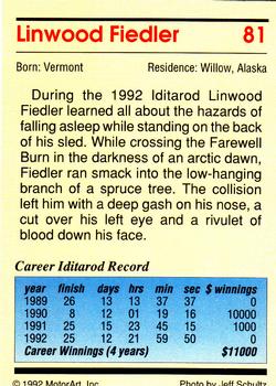 1992 MotorArt Iditarod Sled Dog Race #81 Linwood Fiedler Back
